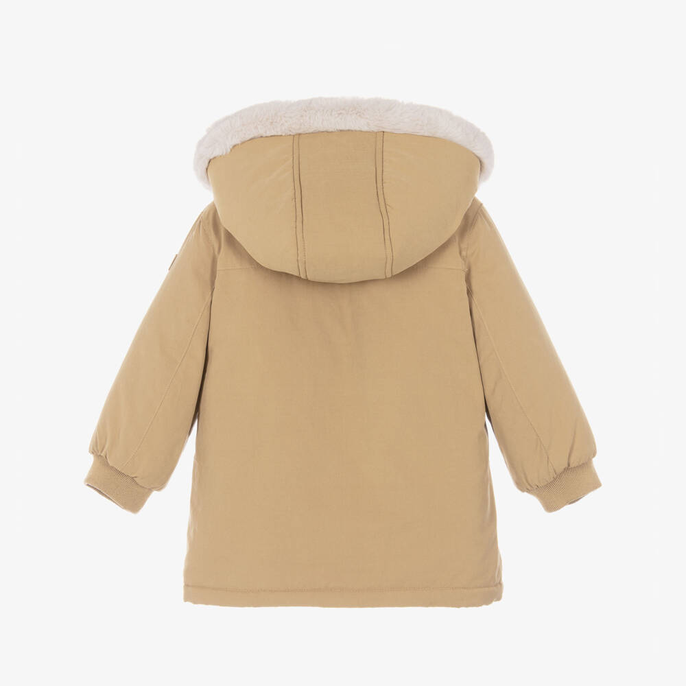 Mayoral-Boys Beige Faux Fur Lined Parka Coat | Childrensalon