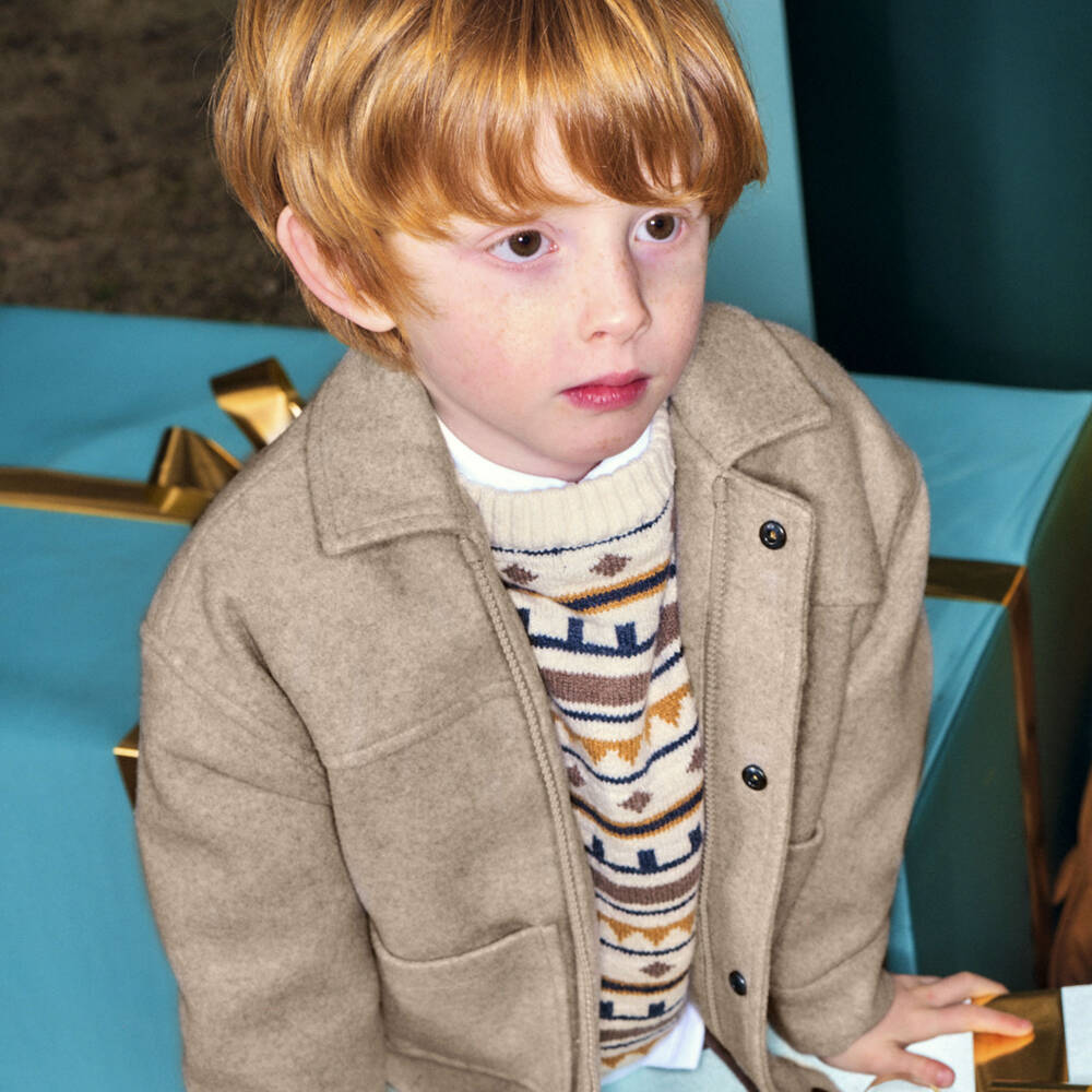 Mayoral-Boys Beige Felted Shacket | Childrensalon