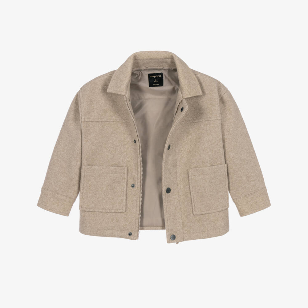 Mayoral-Boys Beige Felted Shacket | Childrensalon