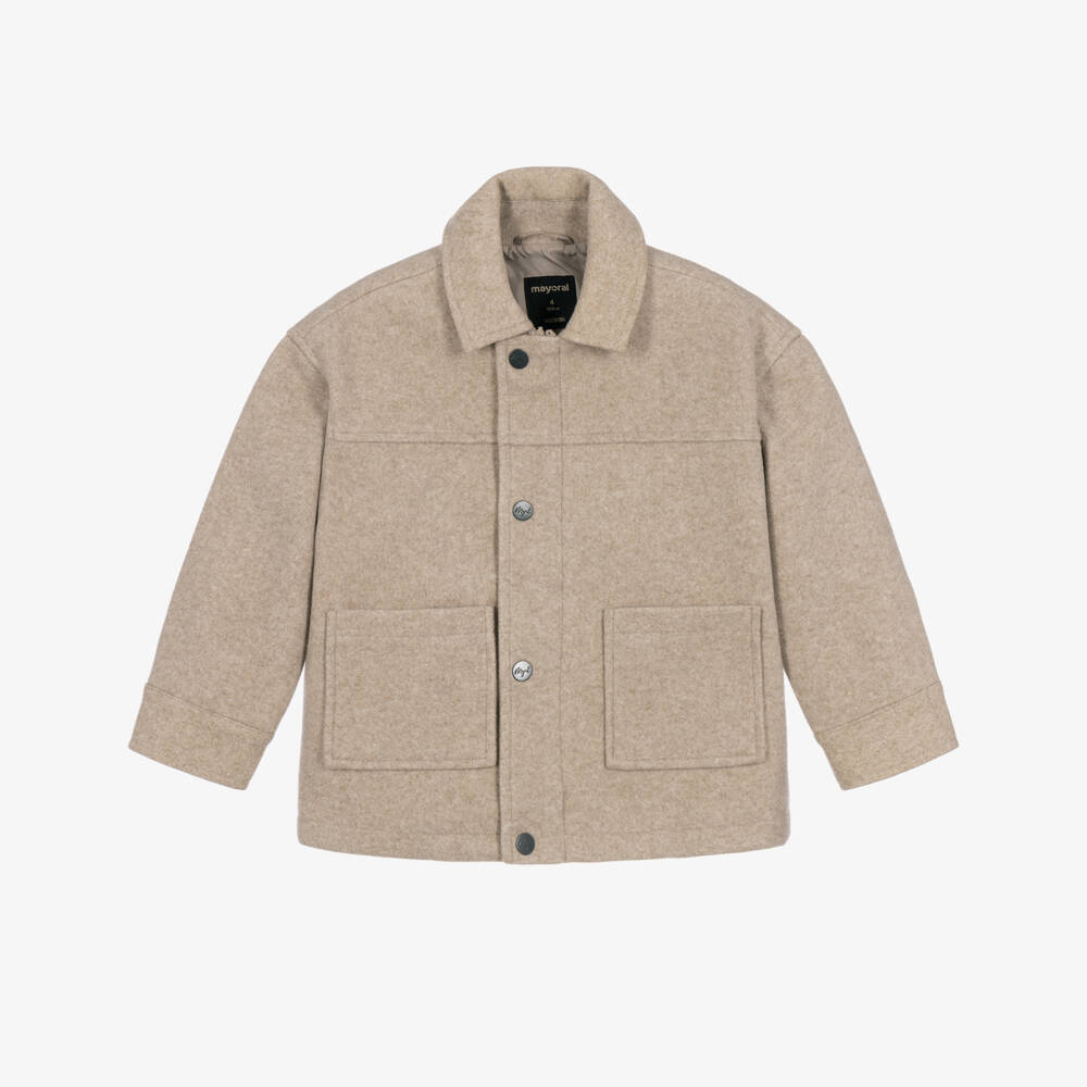Mayoral-Boys Beige Felted Shacket | Childrensalon