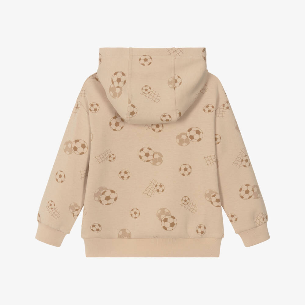 Mayoral-Boys Beige Football Print Hoodie | Childrensalon