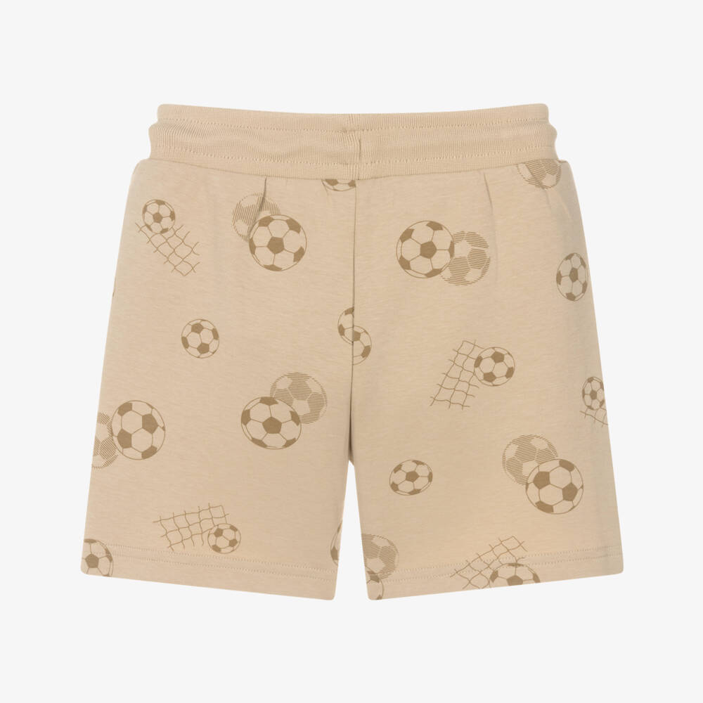 Mayoral-Boys Beige Football Print Jersey Drawstring Shorts | Childrensalon