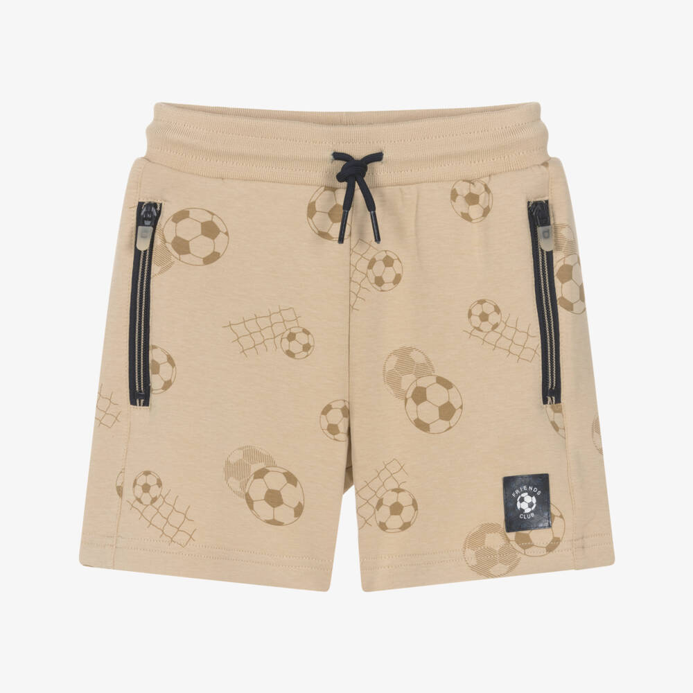 Mayoral-Boys Beige Football Print Jersey Drawstring Shorts | Childrensalon