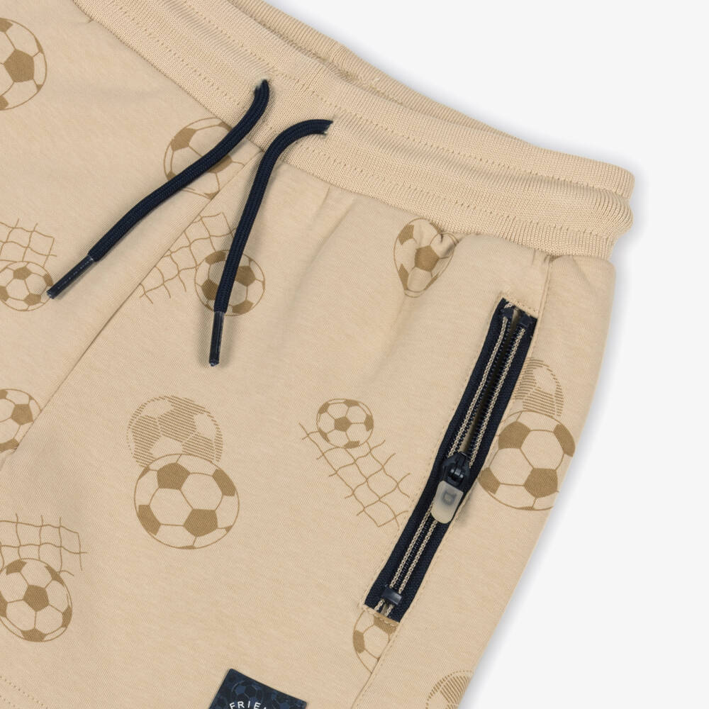 Mayoral-Boys Beige Football Print Jersey Drawstring Shorts | Childrensalon