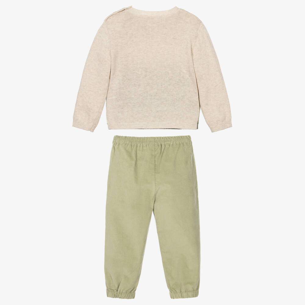 Mayoral Newborn-Boys Beige & Green Farmyard Trouser Set | Childrensalon