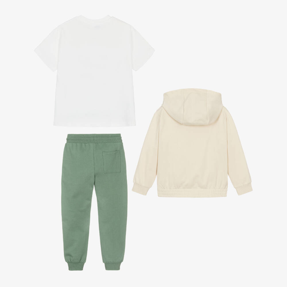 Mayoral-Boys Beige & Green Racing Car Tracksuit Set | Childrensalon
