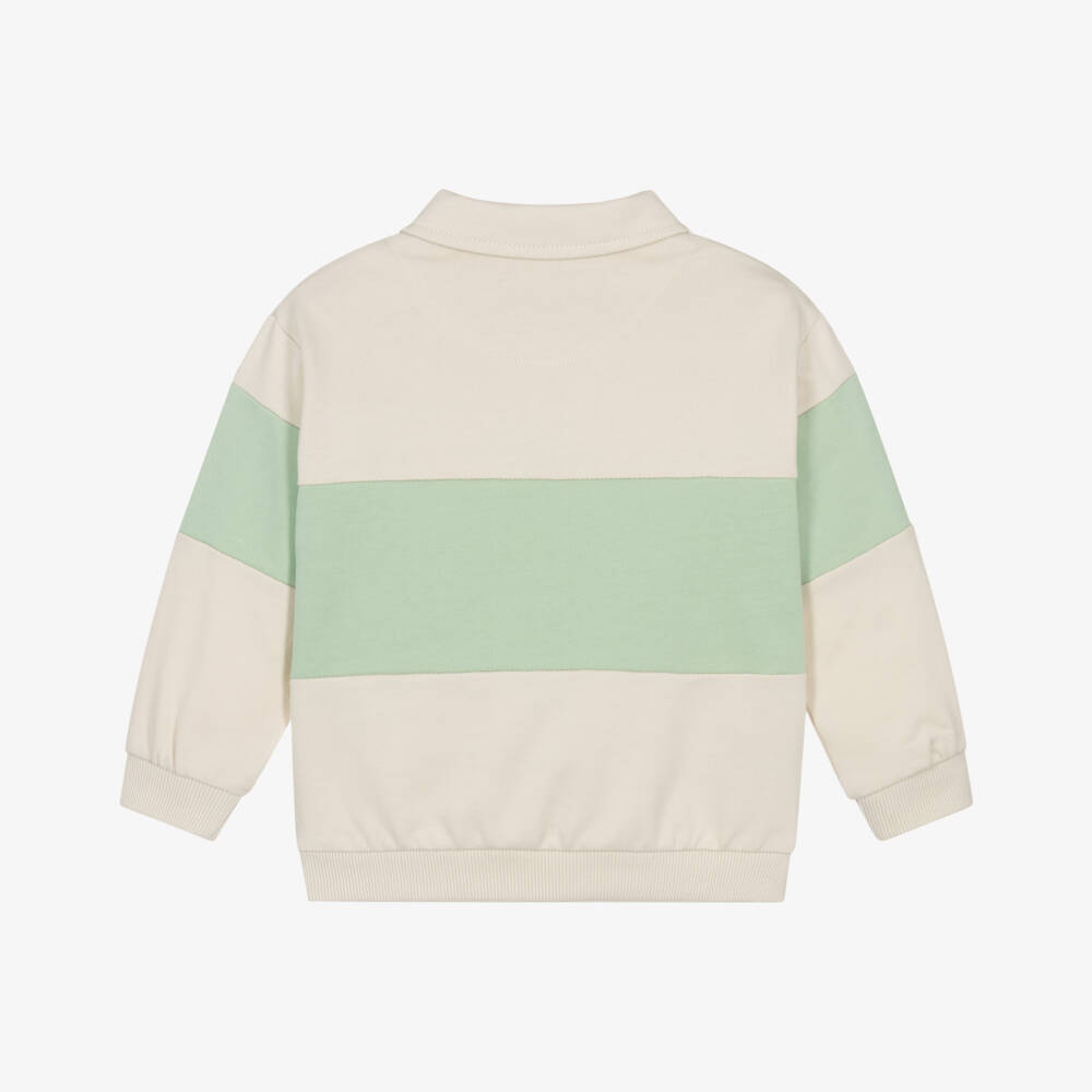 Mayoral-Boys Beige & Green Striped Collared Sweatshirt | Childrensalon