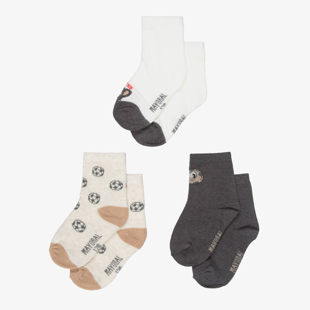 Mayoral-Boys Beige & Grey Ankle Socks (3 Pack) | Childrensalon