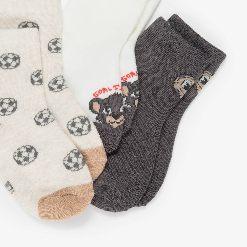 Mayoral-Boys Beige & Grey Ankle Socks (3 Pack) | Childrensalon