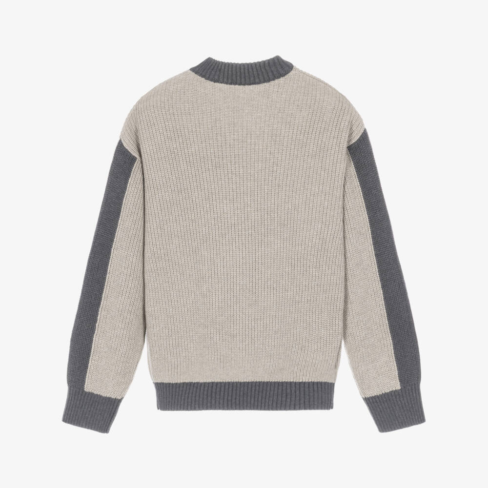 Mayoral Nukutavake-Boys Beige & Grey Ribbed Knit Sweater | Childrensalon
