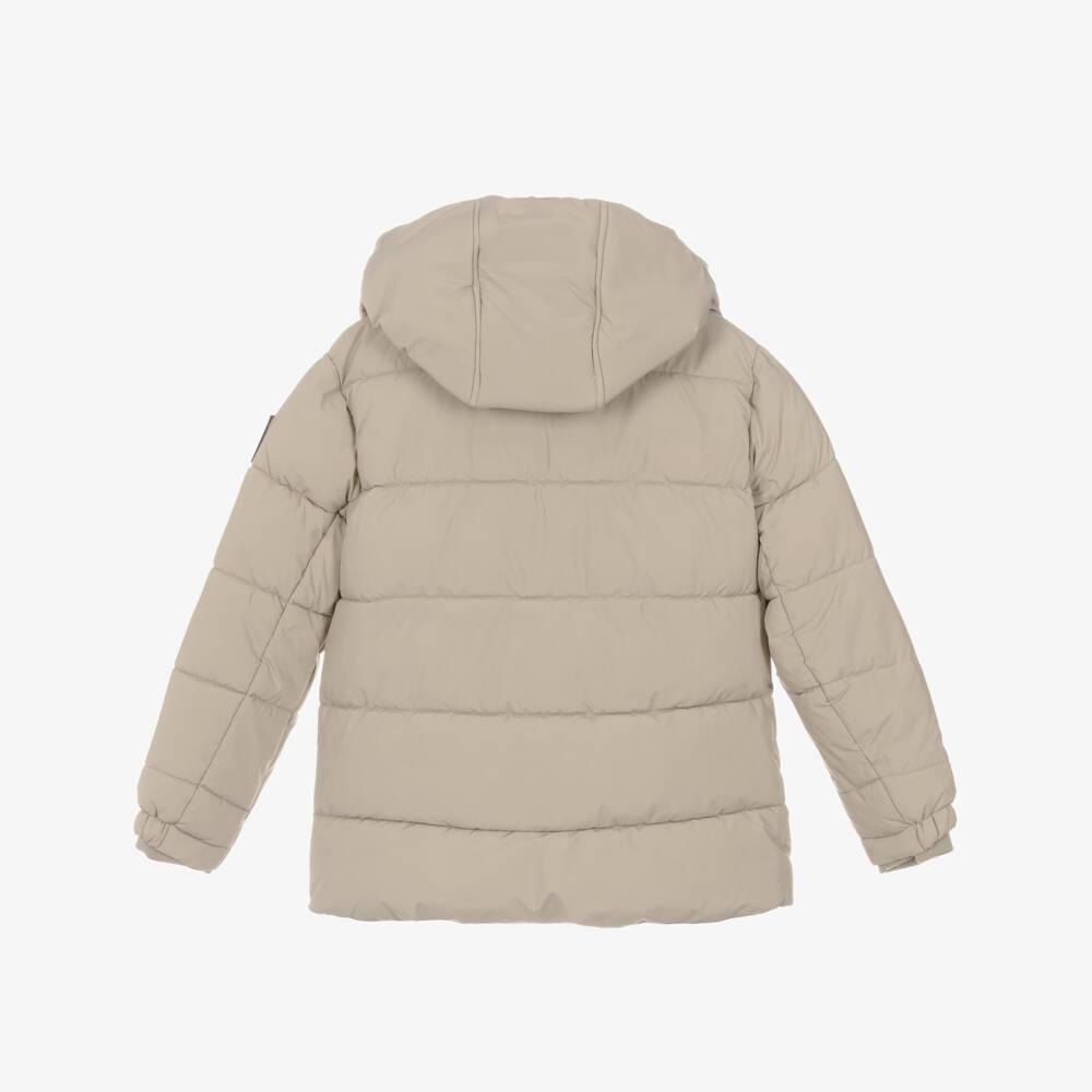 Mayoral Nukutavake-Boys Beige Hooded Puffer Jacket with Zip Pockets | Childrensalon
