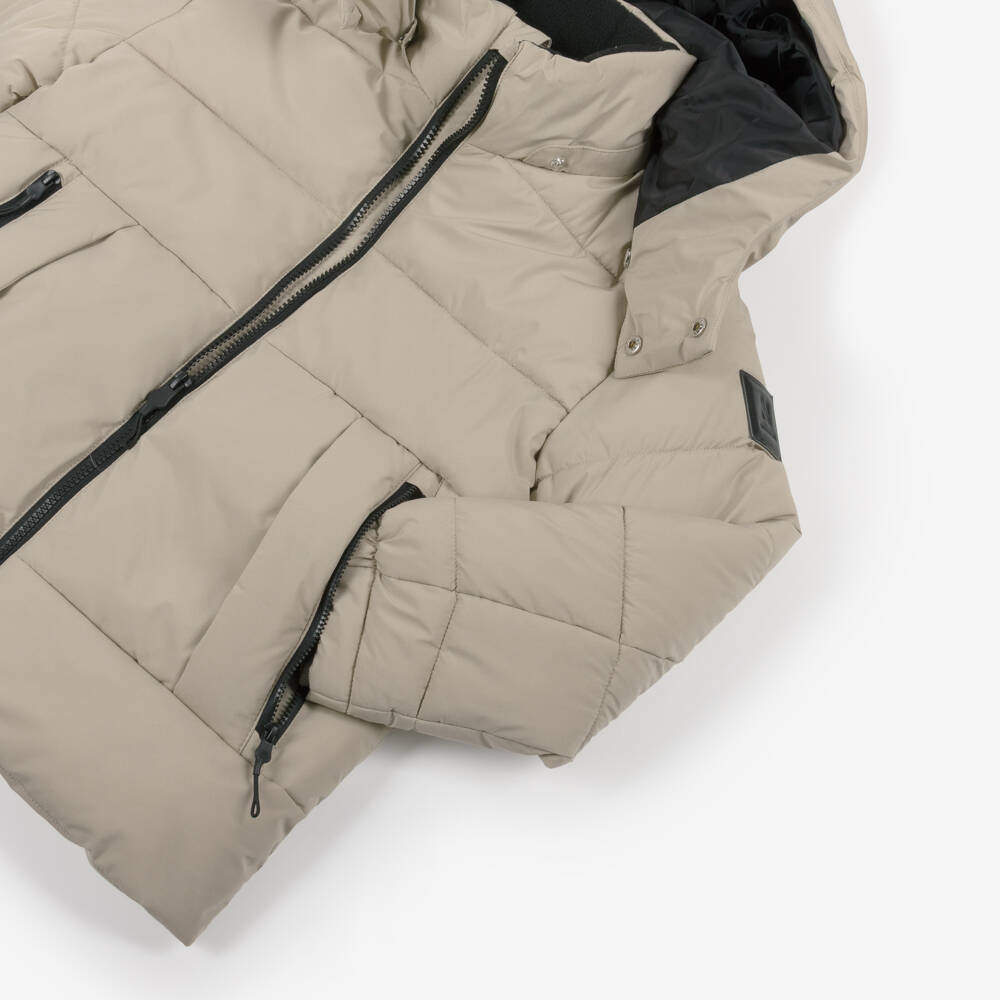 Mayoral Nukutavake-Boys Beige Hooded Puffer Jacket with Zip Pockets | Childrensalon