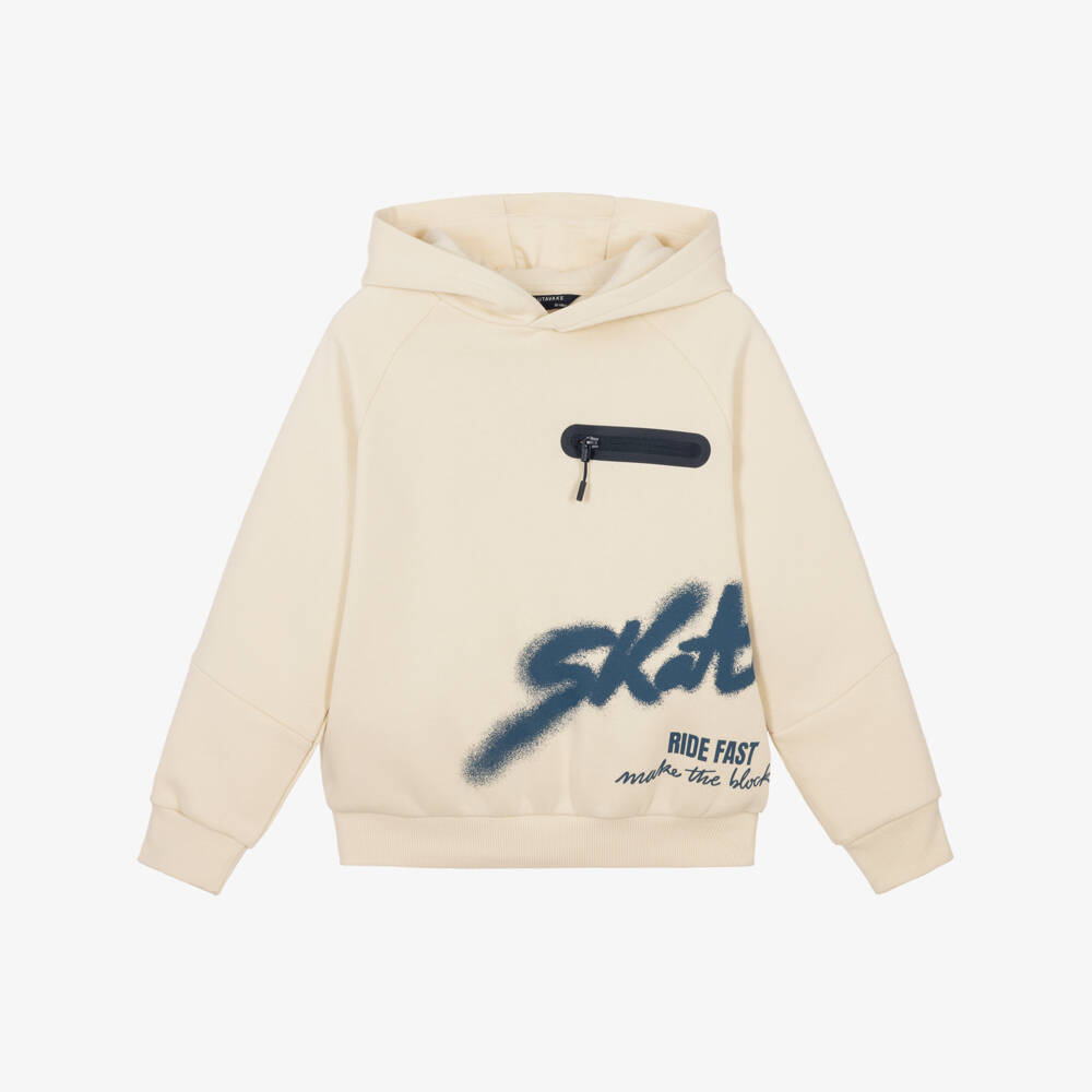 Mayoral Nukutavake-Boys Beige Jersey Hoodie with Skate Graphic | Childrensalon