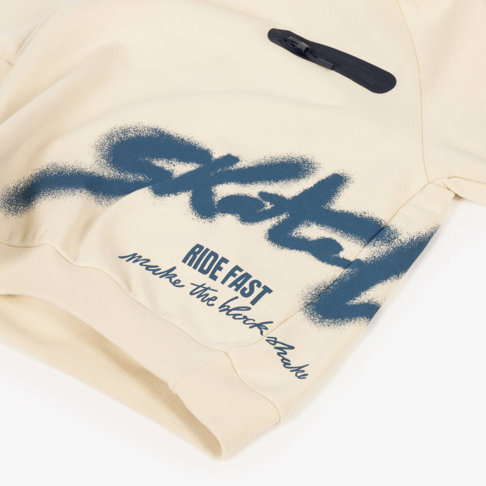 Mayoral Nukutavake-Boys Beige Jersey Hoodie with Skate Graphic | Childrensalon