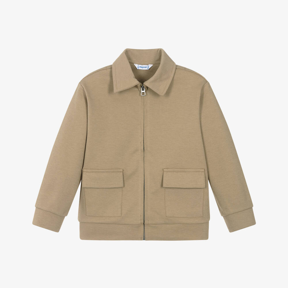 Mayoral-Boys Beige Jersey Zip-Up Top | Childrensalon