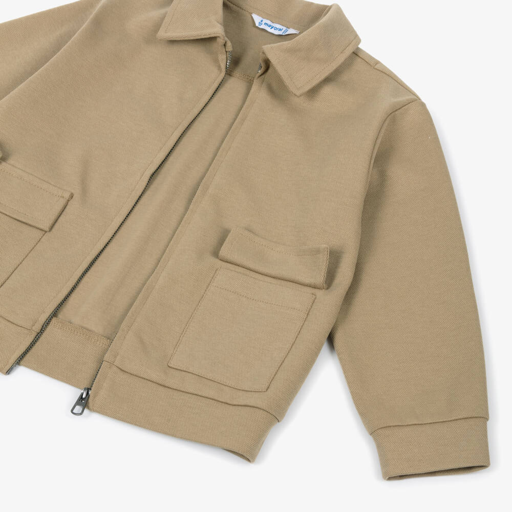 Mayoral-Boys Beige Jersey Zip-Up Top | Childrensalon