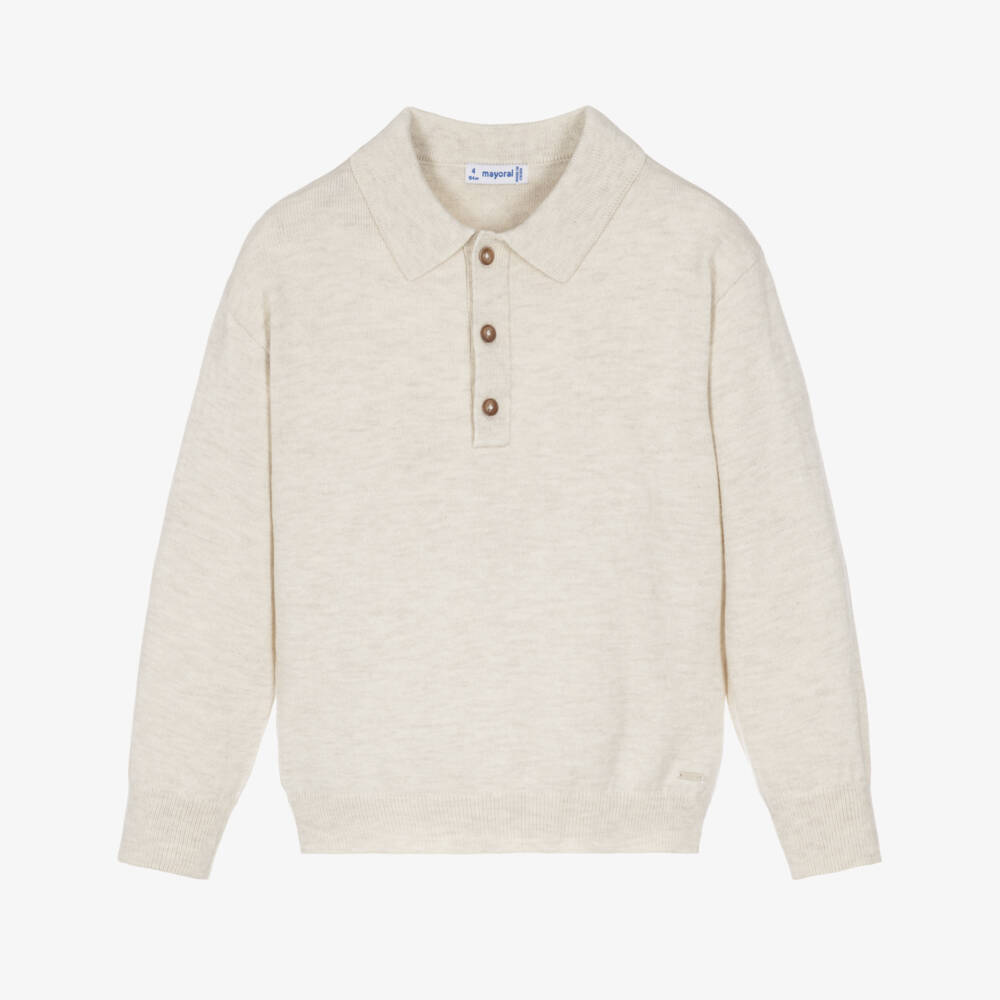 Mayoral-Boys Beige Knit Polo-Style Sweater | Childrensalon