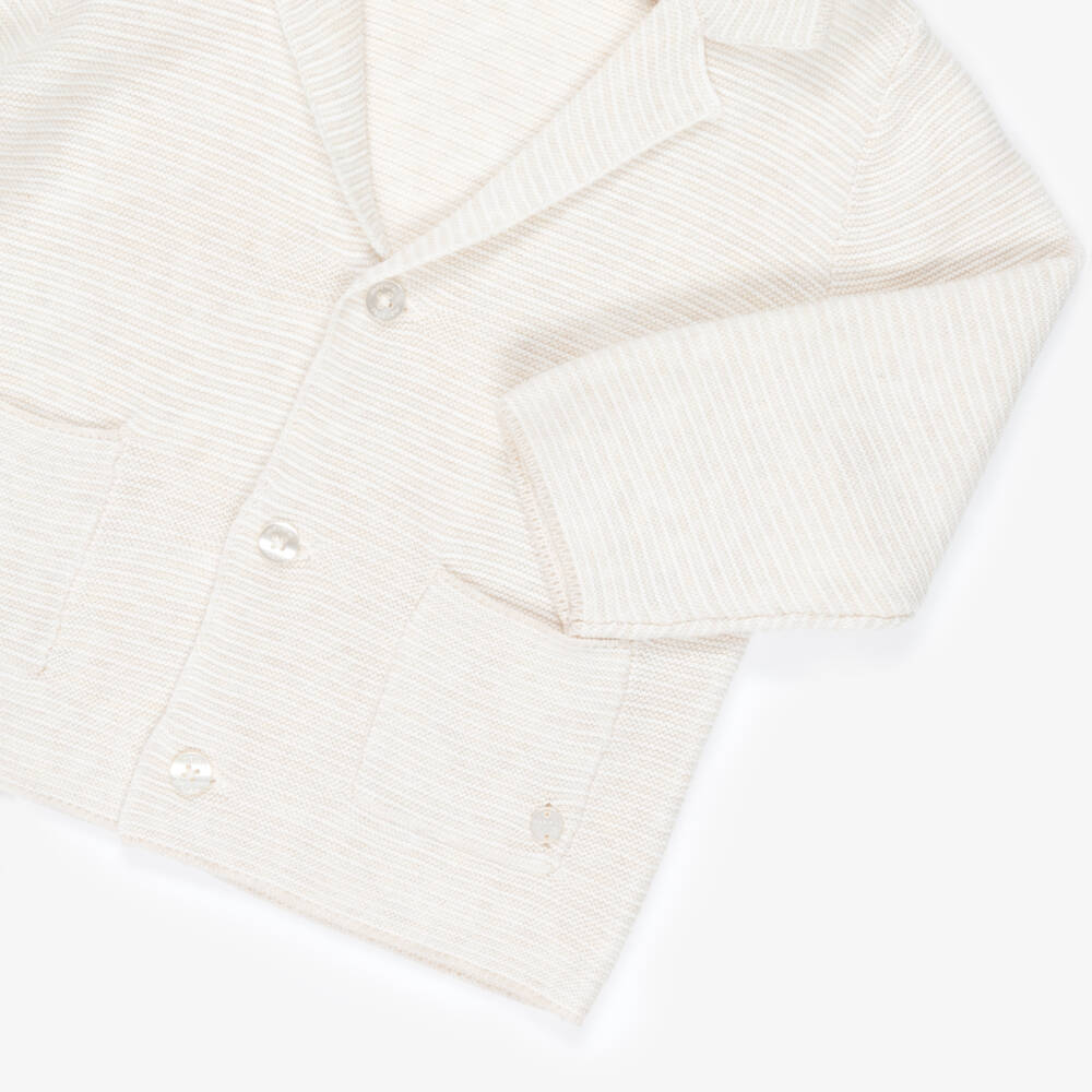 Mayoral-Boys Beige Knitted Cotton Cardigan | Childrensalon