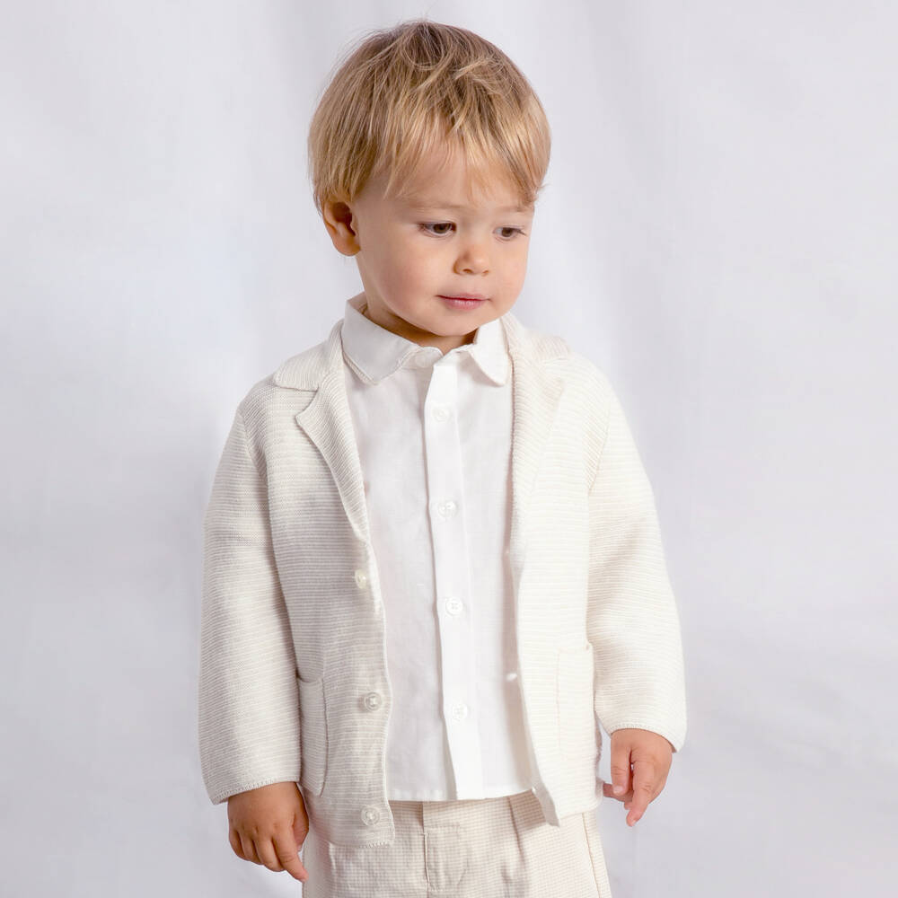Mayoral-Boys Beige Knitted Cotton Cardigan | Childrensalon