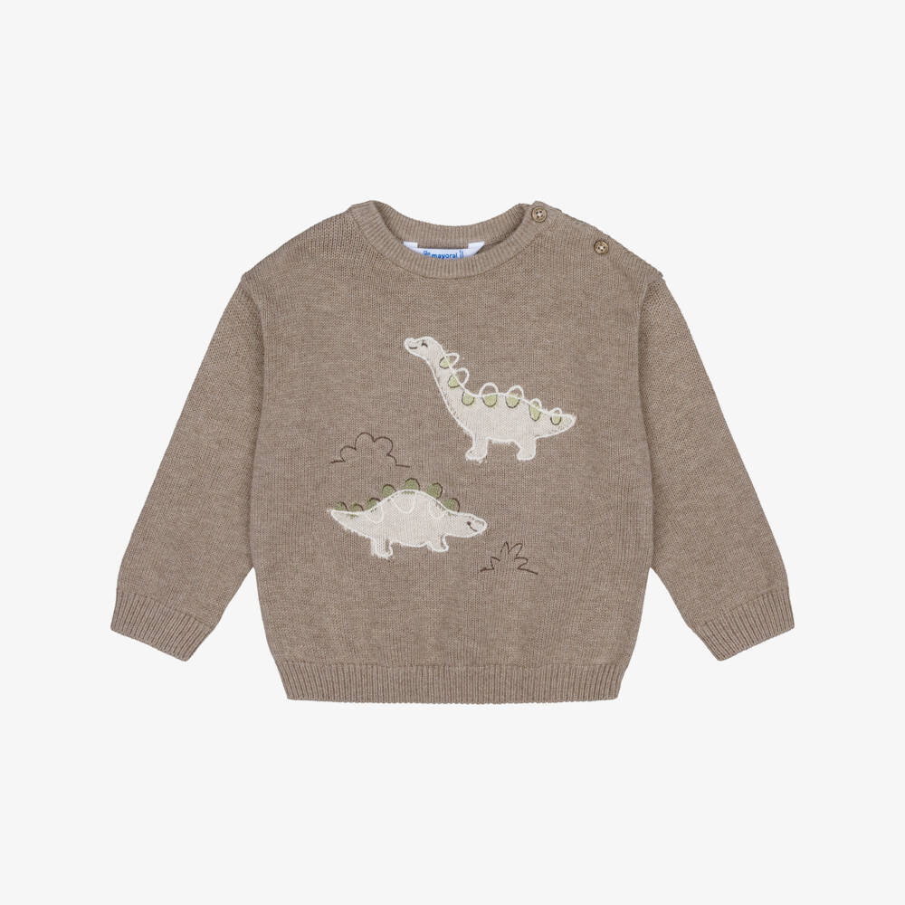 Mayoral-Boys Beige Knitted Sweater with Dino Friends | Childrensalon