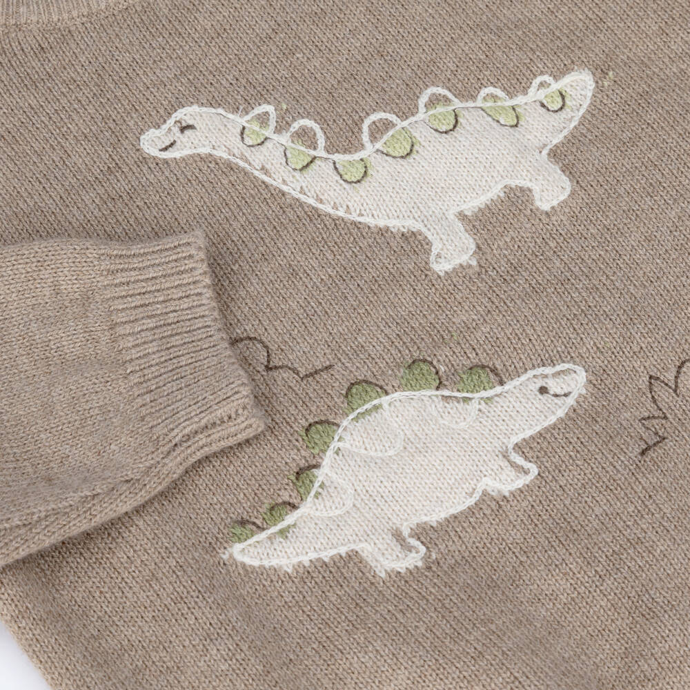 Mayoral-Boys Beige Knitted Sweater with Dino Friends | Childrensalon