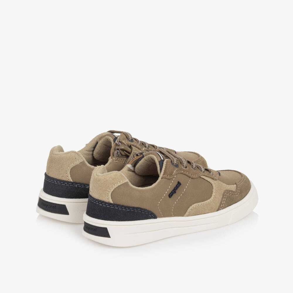 Mayoral-Boys Beige Leather Side Zip Trainers | Childrensalon