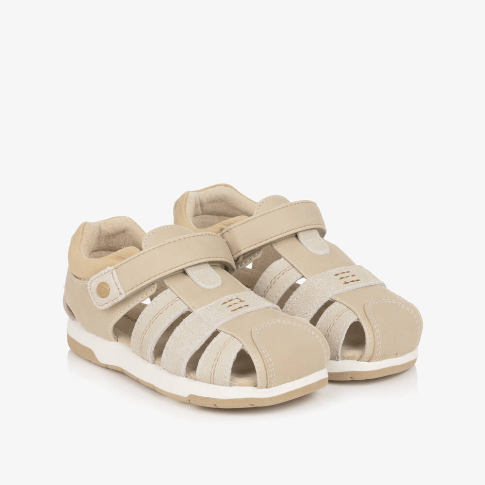 Mayoral-Boys Beige Leather Velcro Sandals | Childrensalon