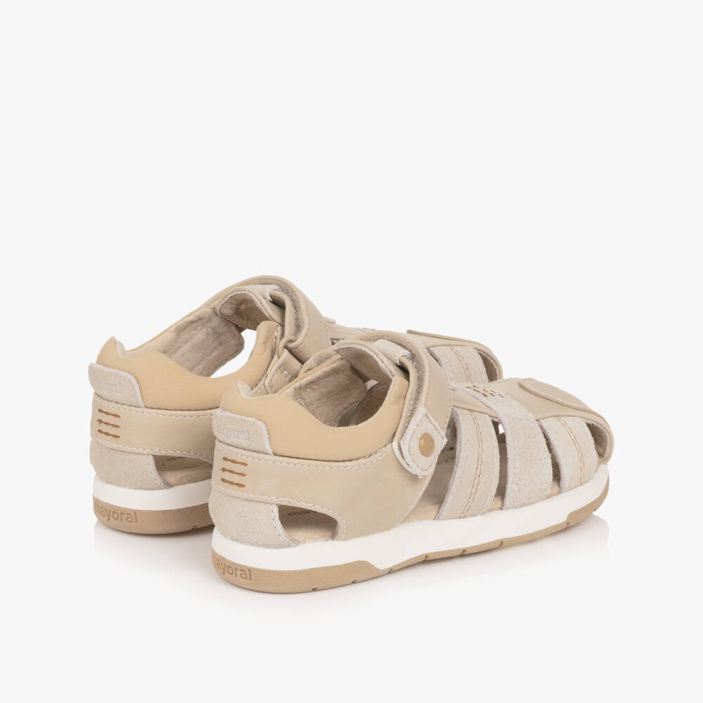 Mayoral-Boys Beige Leather Velcro Sandals | Childrensalon