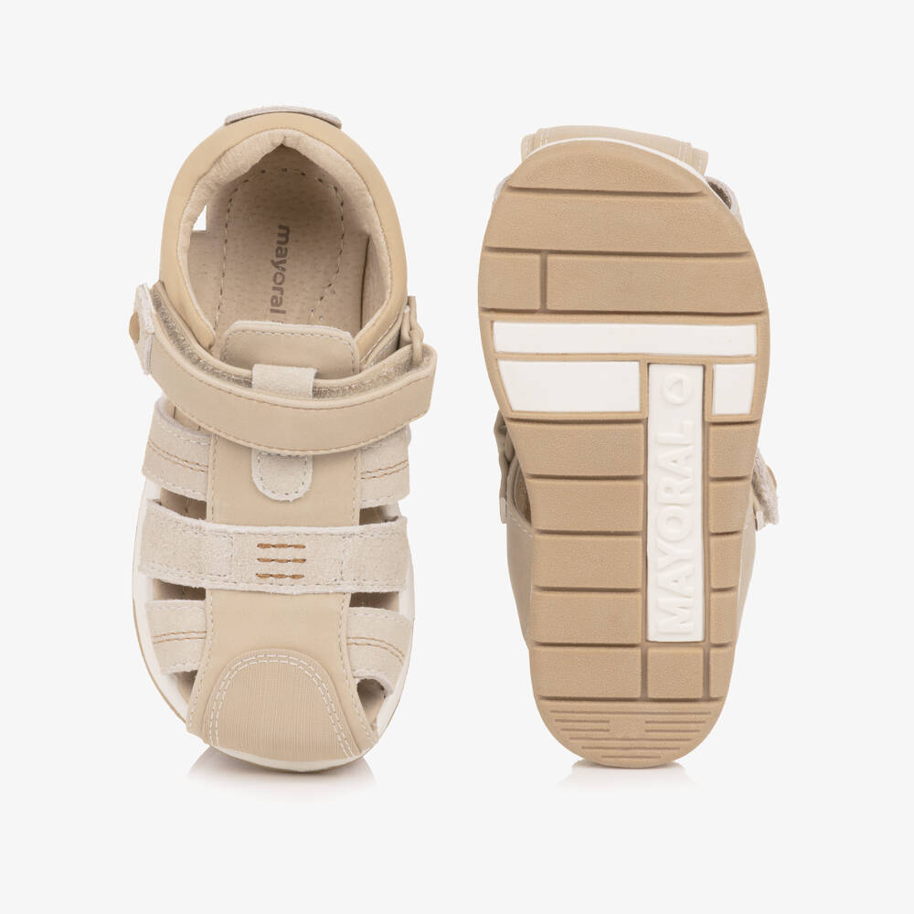 Mayoral-Boys Beige Leather Velcro Sandals | Childrensalon