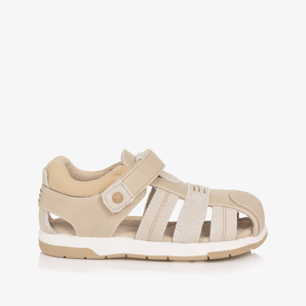 Mayoral-Boys Beige Leather Velcro Sandals | Childrensalon