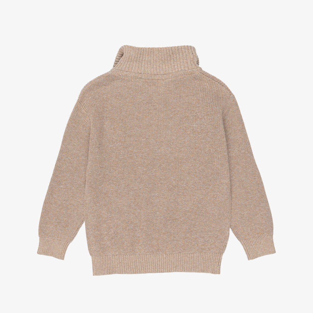 Mayoral-Boys Beige Marl Knitted Quarter-Zip Sweater | Childrensalon