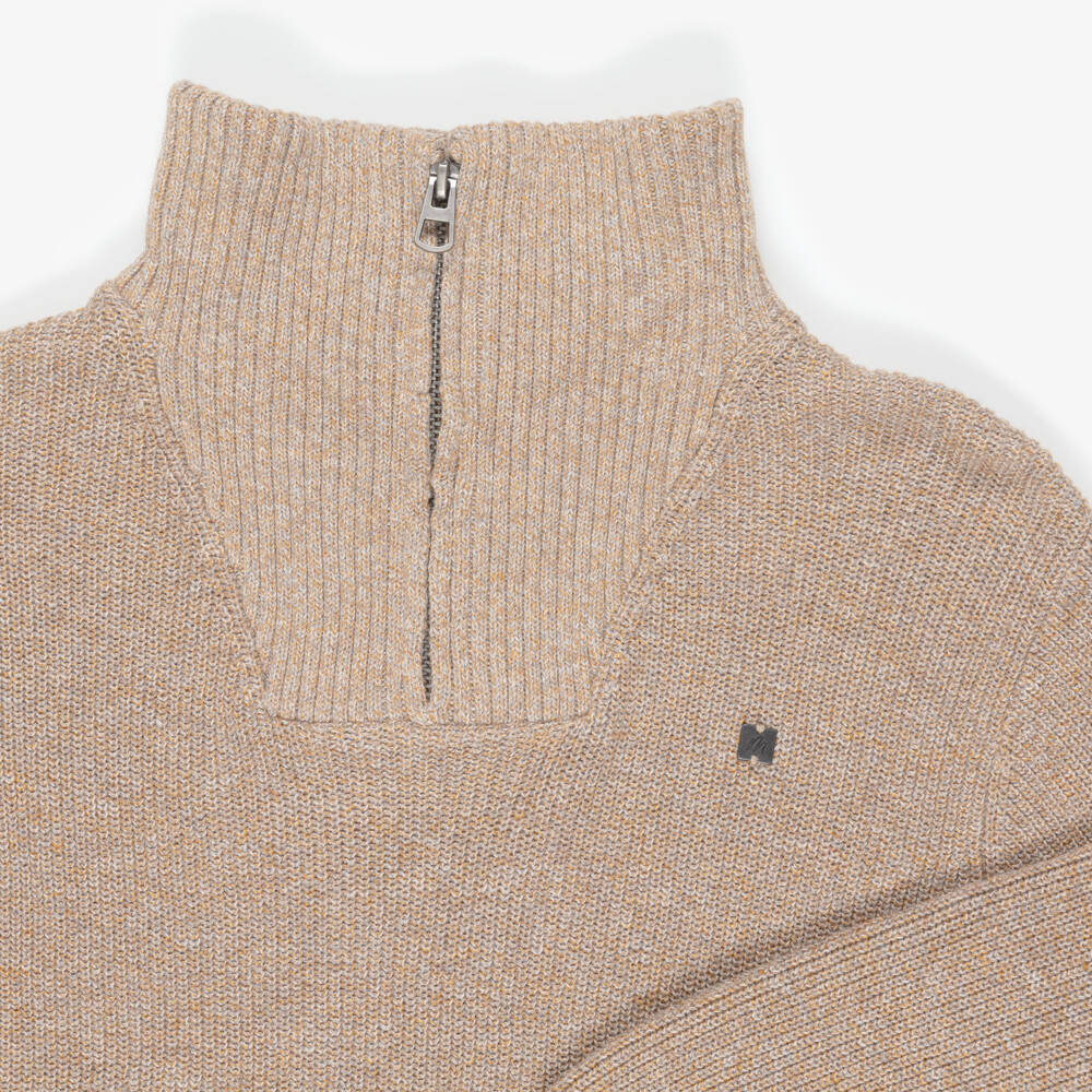 Mayoral-Boys Beige Marl Knitted Quarter-Zip Sweater | Childrensalon