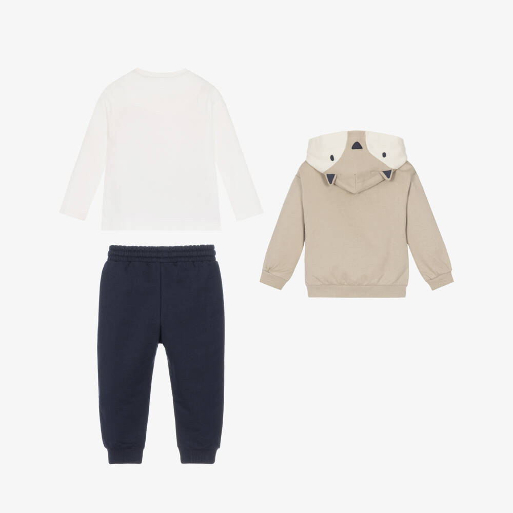 Mayoral-Boys Beige & Navy Blue Fox Tracksuit Set | Childrensalon
