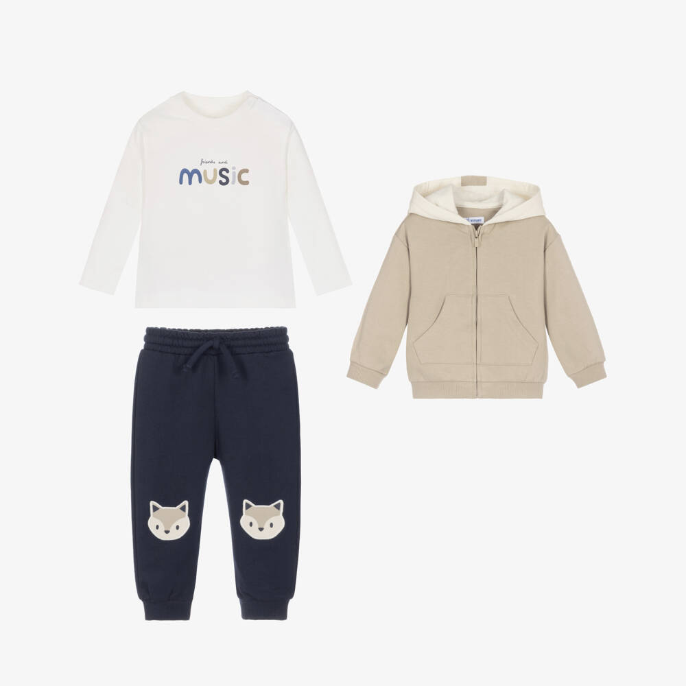 Mayoral-Boys Beige & Navy Blue Fox Tracksuit Set | Childrensalon
