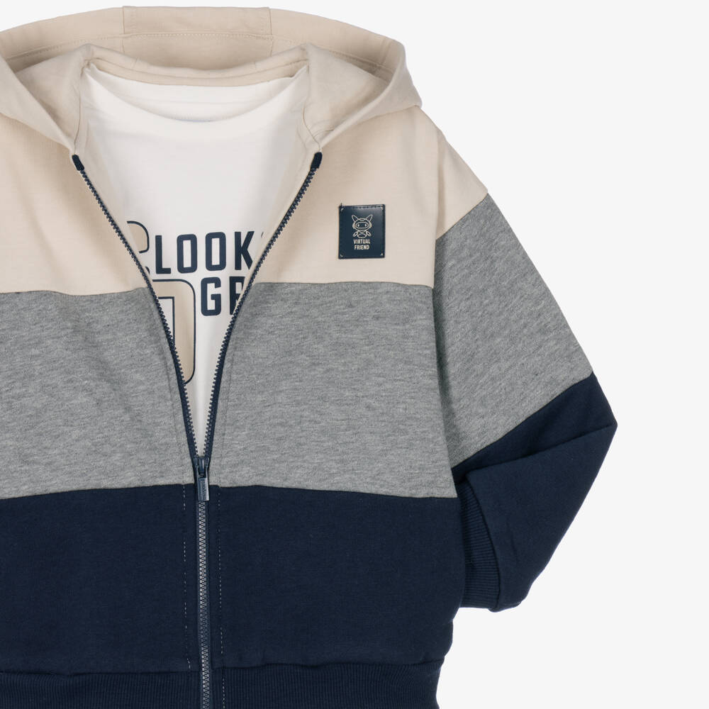 Mayoral-Boys Beige & Navy Blue Tracksuit Set with T-Shirt | Childrensalon