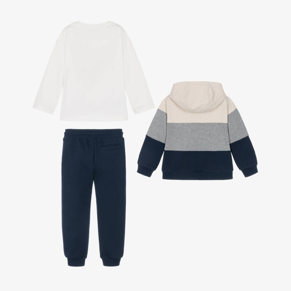 Mayoral-Boys Beige & Navy Blue Tracksuit Set with T-Shirt | Childrensalon