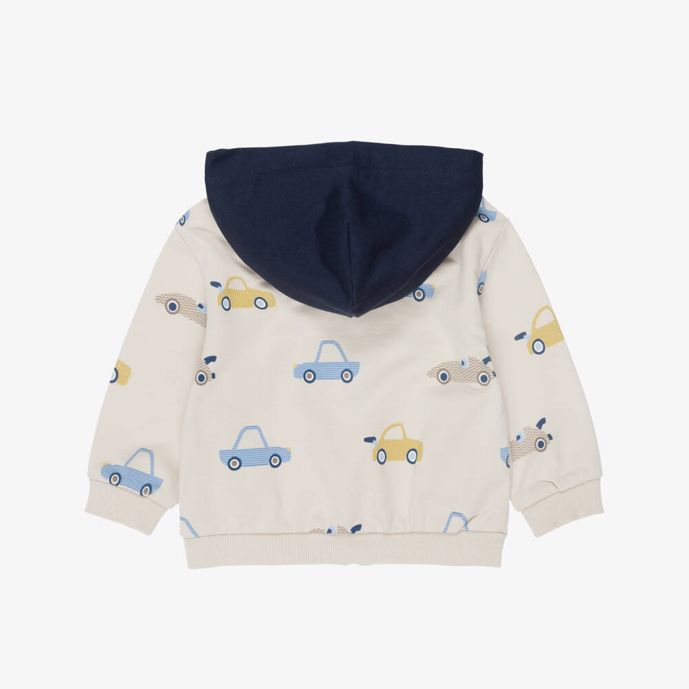 Mayoral-Boys Beige & Navy Hooded Tracksuit with Car Print | Childrensalon