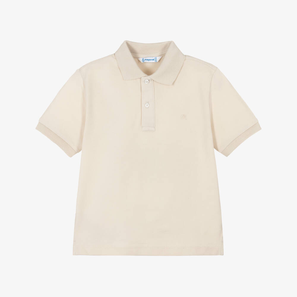 Mayoral-Boys Beige Short Sleeve Piqué Polo Shirt  | Childrensalon