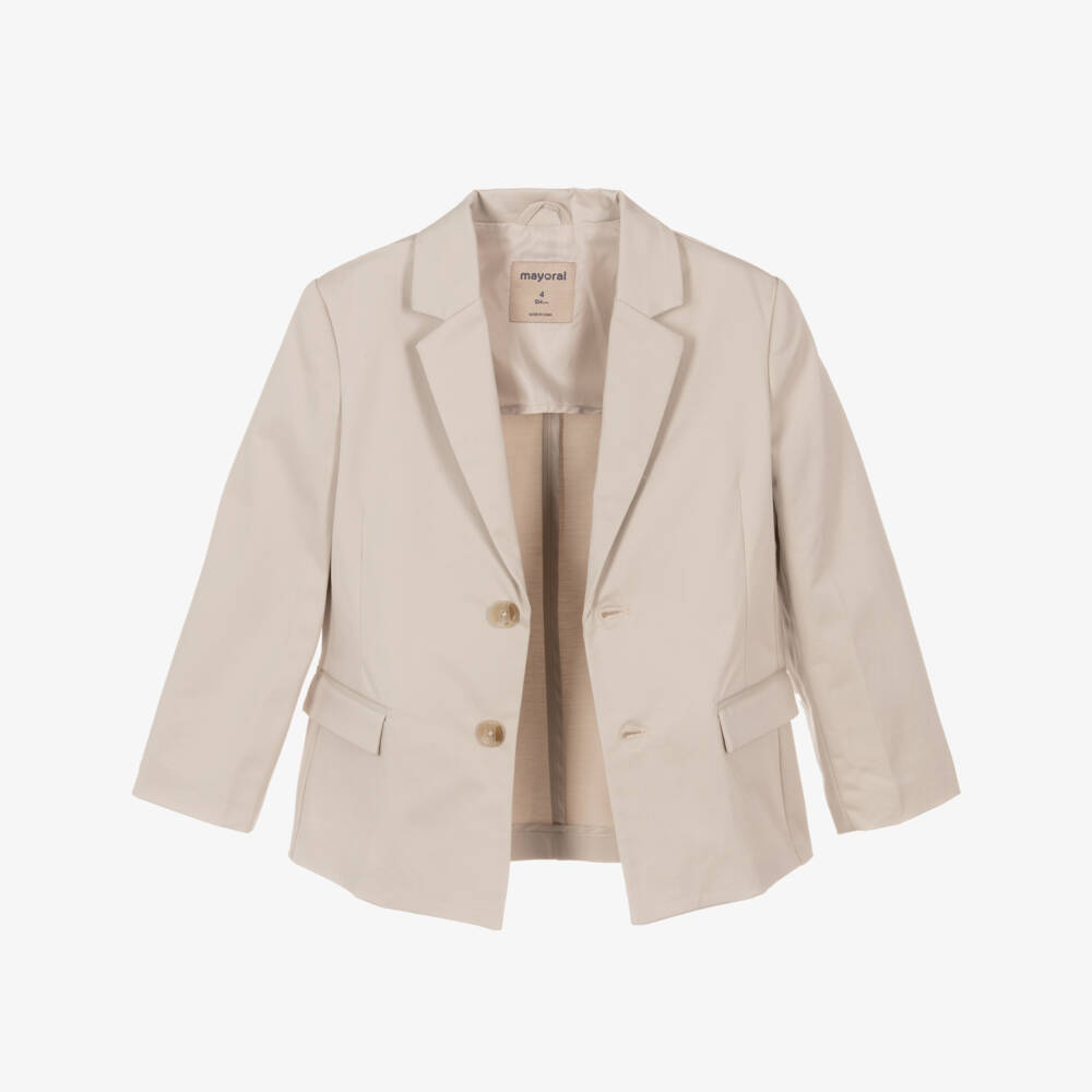 Mayoral-Boys Beige Single Breasted Cotton Blazer | Childrensalon