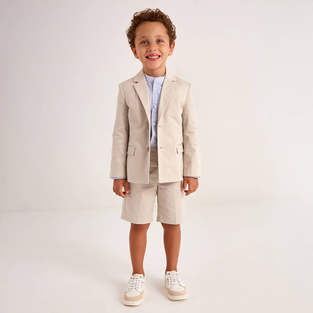 Mayoral-Boys Beige Single Breasted Cotton Blazer | Childrensalon