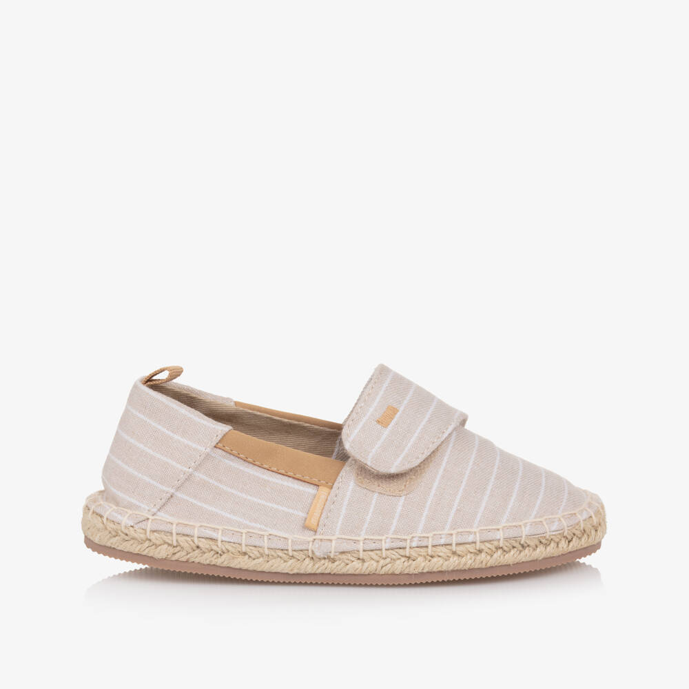 Mayoral-Boys Beige Stripe Cotton & Linen Espadrilles | Childrensalon