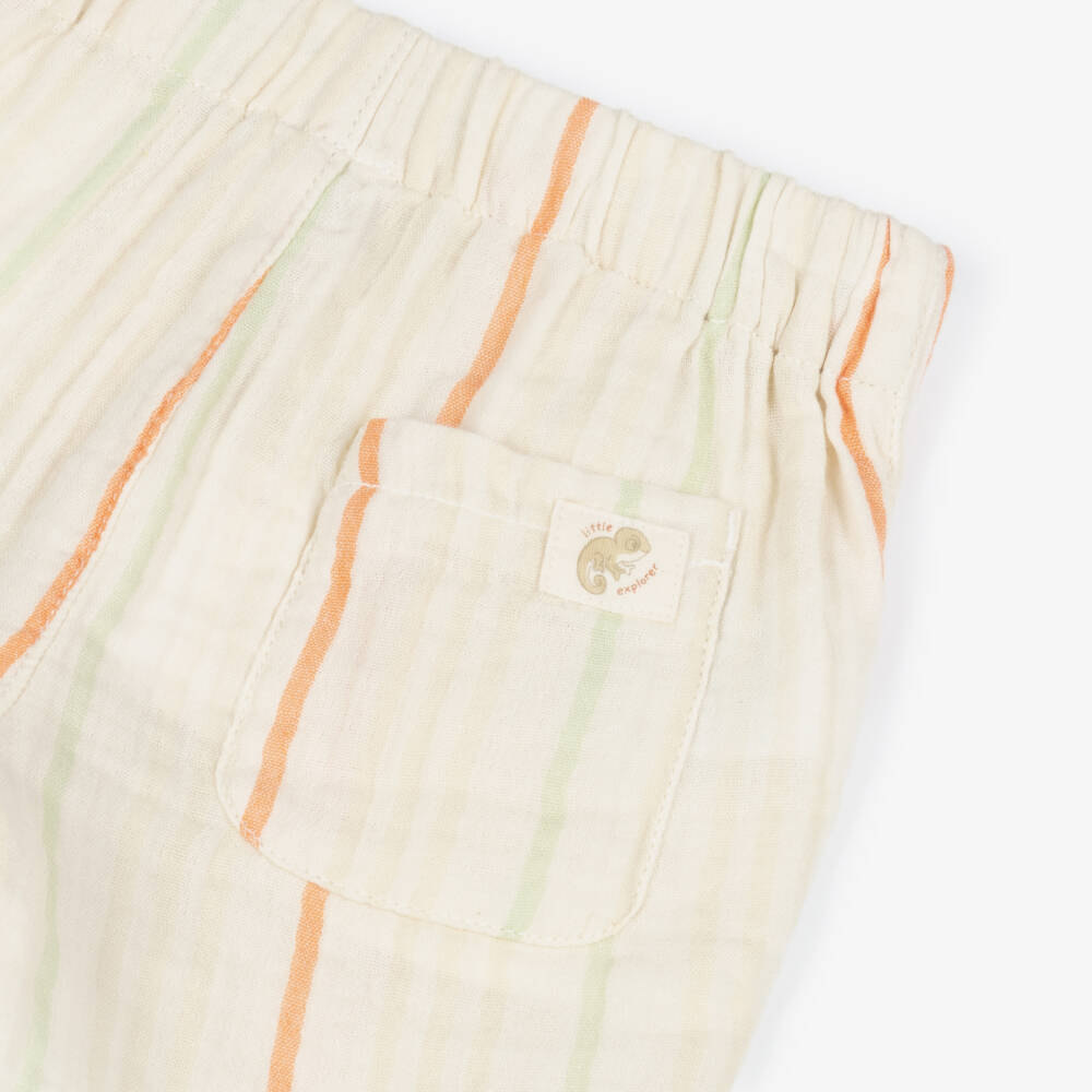 Mayoral-Boys Beige Striped Cotton Muslin Shorts | Childrensalon