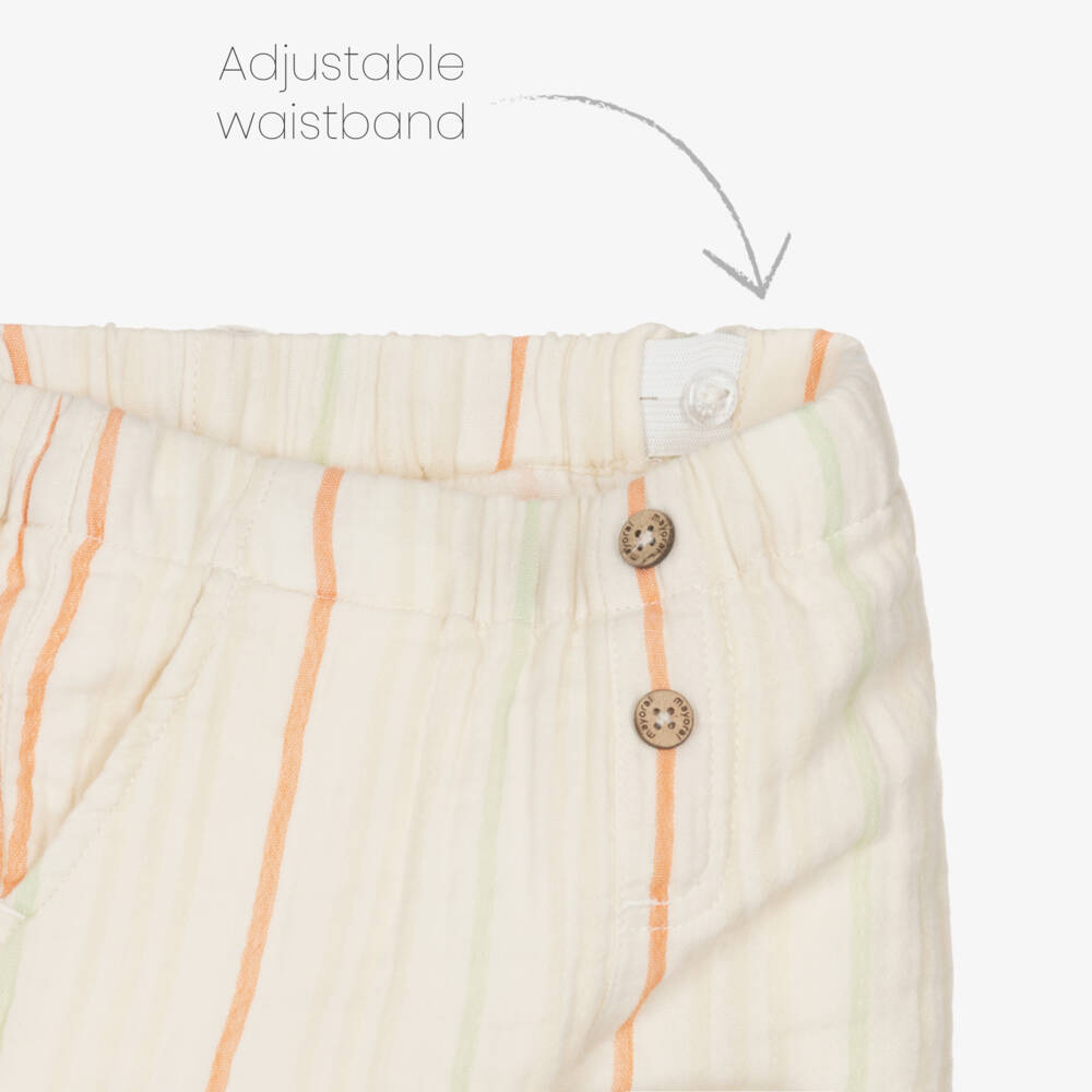 Mayoral-Boys Beige Striped Cotton Muslin Shorts | Childrensalon