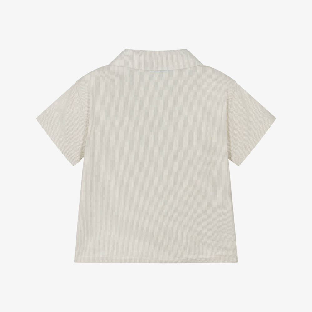 Mayoral-Boys Beige Striped Cotton Shirt | Childrensalon