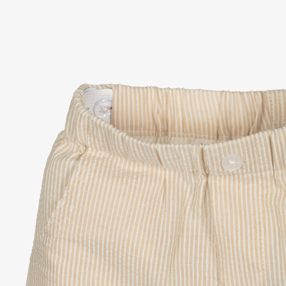 Mayoral-Boys Beige Striped Seersucker Trousers | Childrensalon