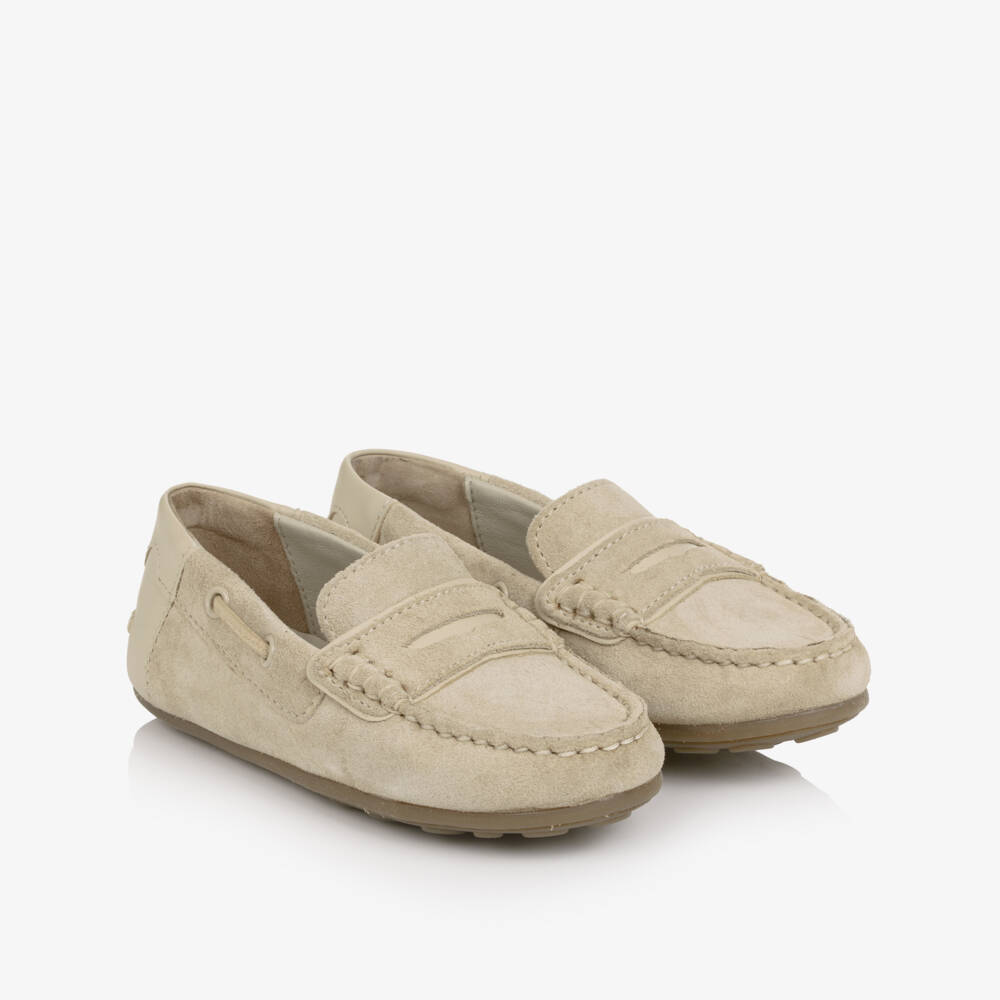 Mayoral-Boys Beige Suede Leather Moccasins | Childrensalon