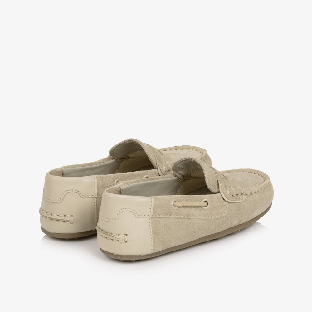Mayoral-Boys Beige Suede Leather Moccasins | Childrensalon