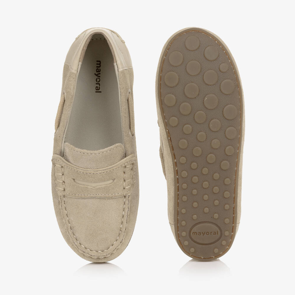 Mayoral-Boys Beige Suede Leather Moccasins | Childrensalon
