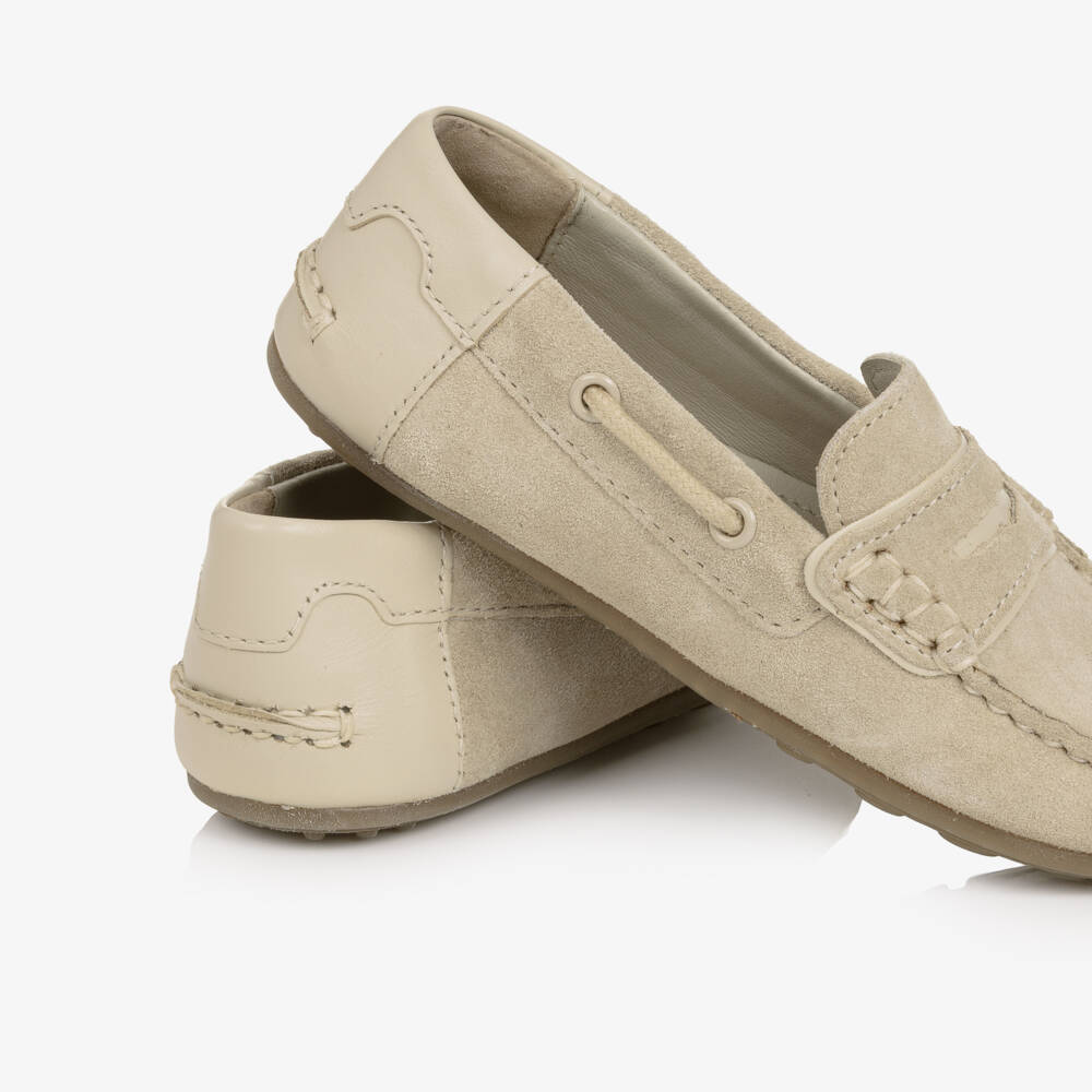 Mayoral-Boys Beige Suede Leather Moccasins | Childrensalon