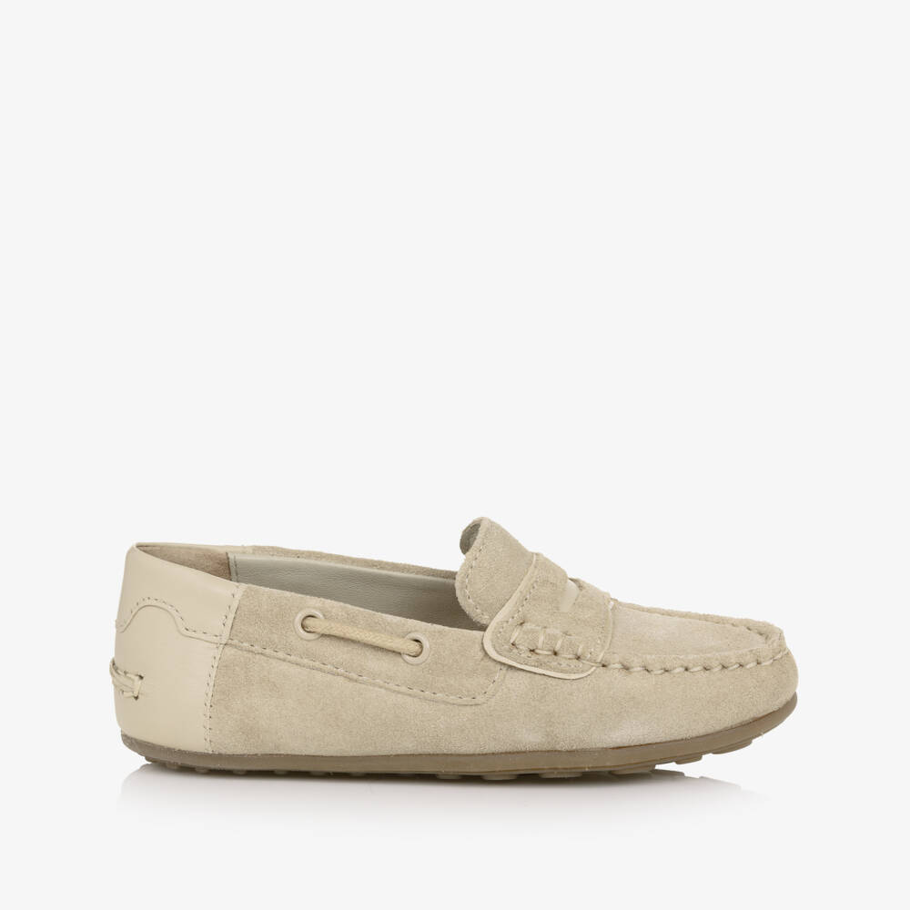 Mayoral-Boys Beige Suede Leather Moccasins | Childrensalon